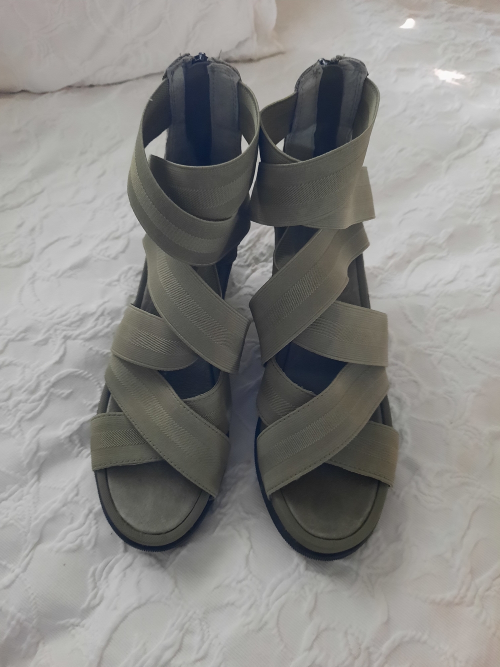 Sorel Olive Green Crisscross Wedge Sandals